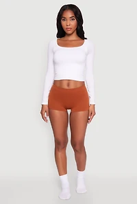 Womens Solid Seamless Boyshort Panty, Brown, Size M