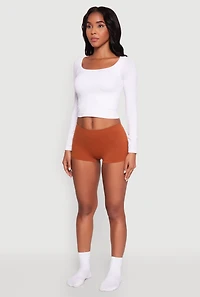 Womens Solid Seamless Boyshort Panty, Brown, Size M