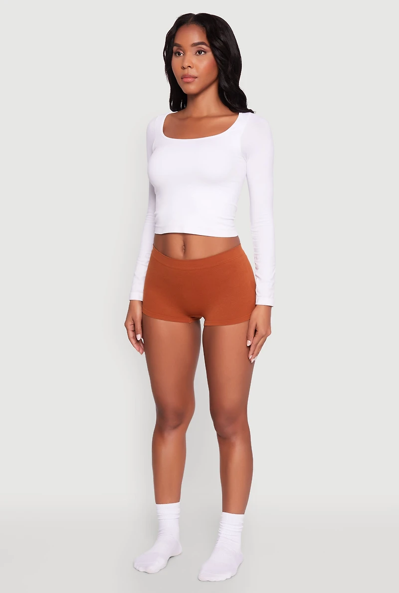 Womens Solid Seamless Boyshort Panty, Brown, Size S