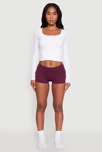 Womens Solid Seamless Boyshort Panty, Purple,
