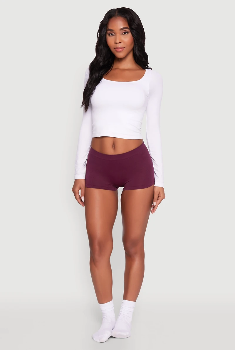 Womens Solid Seamless Boyshort Panty, Purple,