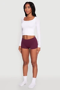 Womens Solid Seamless Boyshort Panty, Purple,