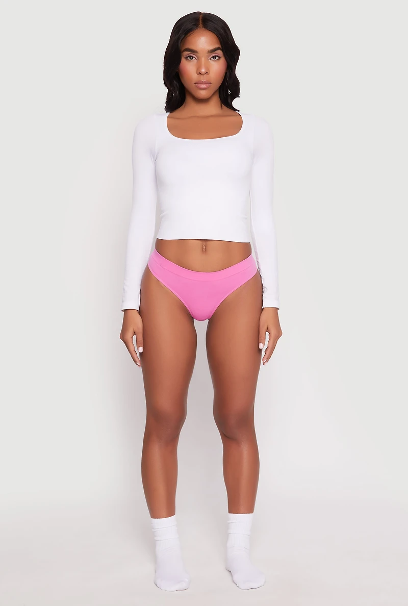 Womens Seamless Basic Solid Thong Panty,