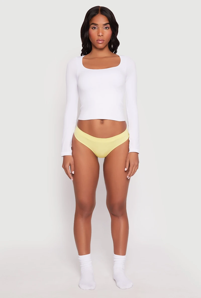 Womens Seamless Basic Solid Thong Panty, Yellow, Size M