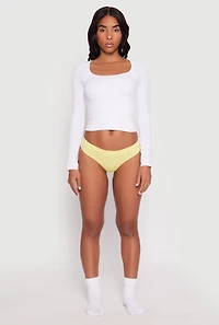 Womens Seamless Basic Solid Thong Panty, Yellow, Size M