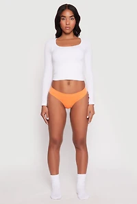 Womens Seamless Basic Solid Thong Panty, Orange, Size L