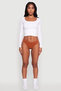 Womens Sleek Seamless Solid Thong, Brown, Size L