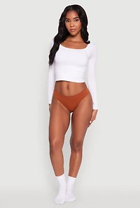 Womens Sleek Seamless Solid Thong, Brown, Size L