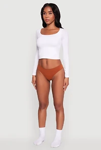 Womens Sleek Seamless Solid Thong, Brown, Size S