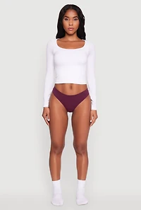 Womens Sleek Seamless Solid Thong, Burgundy, Size L