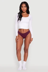 Womens Sleek Seamless Solid Thong, Burgundy, Size L