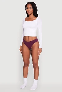 Womens Sleek Seamless Solid Thong, Burgundy, Size L