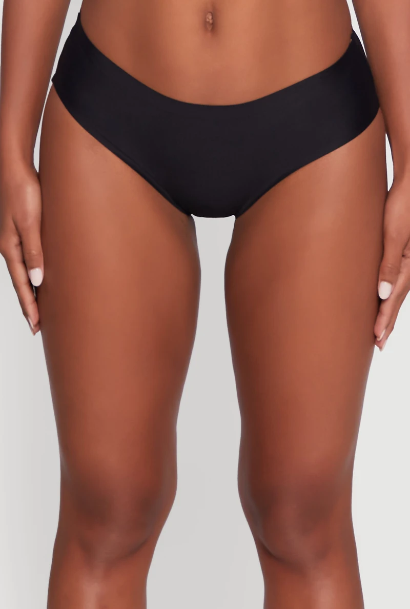 Womens Laser Cut Seamless Hipster Panty, Black, Size M