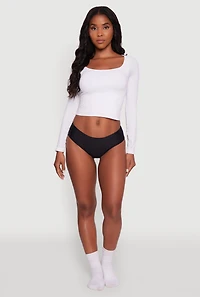 Womens Laser Cut Seamless Hipster Panty, Black,