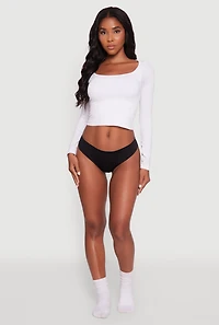 Womens Laser Cut Seamless Thong Panty, Black,