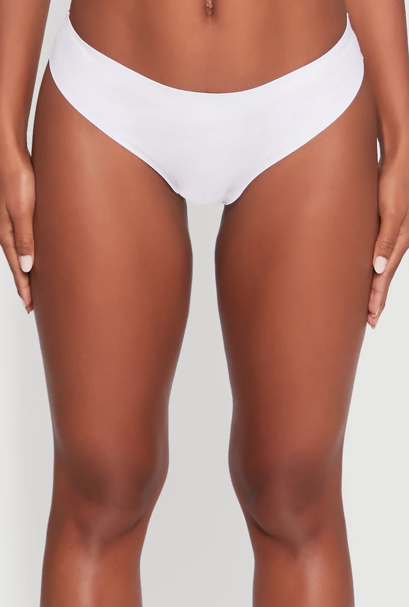 Womens Laser Cut Seamless Thong Panty, White, Size L