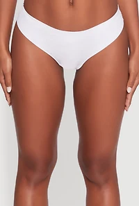 Womens Laser Cut Seamless Thong Panty, White, Size L