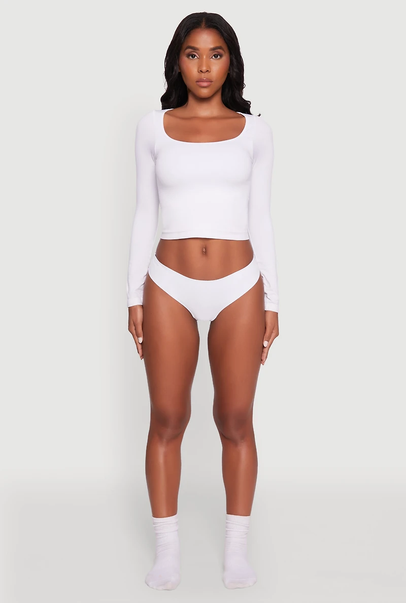 Womens Laser Cut Seamless Thong Panty, White, Size L