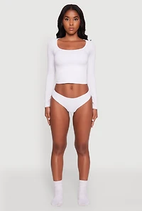 Womens Laser Cut Seamless Thong Panty, White, Size L
