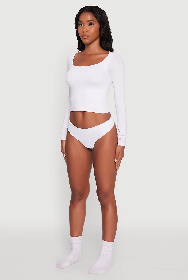Womens Laser Cut Seamless Thong Panty, White, Size L