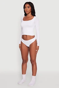 Womens Laser Cut Seamless Thong Panty, White, Size L