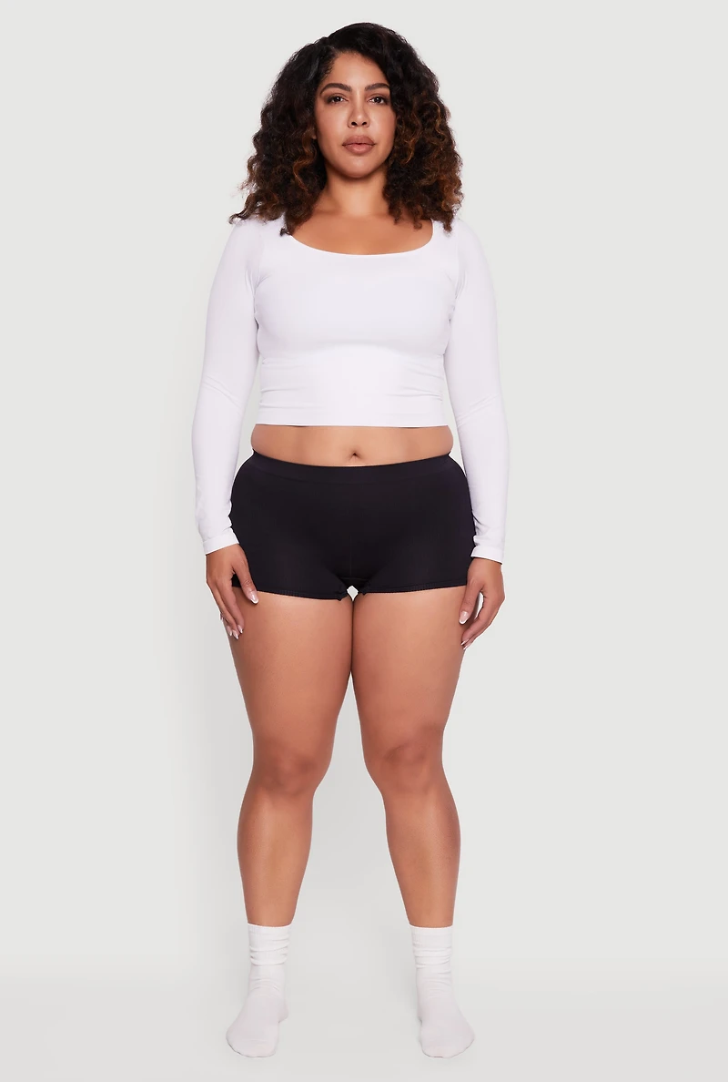 Plus Solid Seamless Rib Knit Boyshort Panty