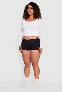 Womens Plus Solid Seamless Rib Knit Boyshort Panty, Black,