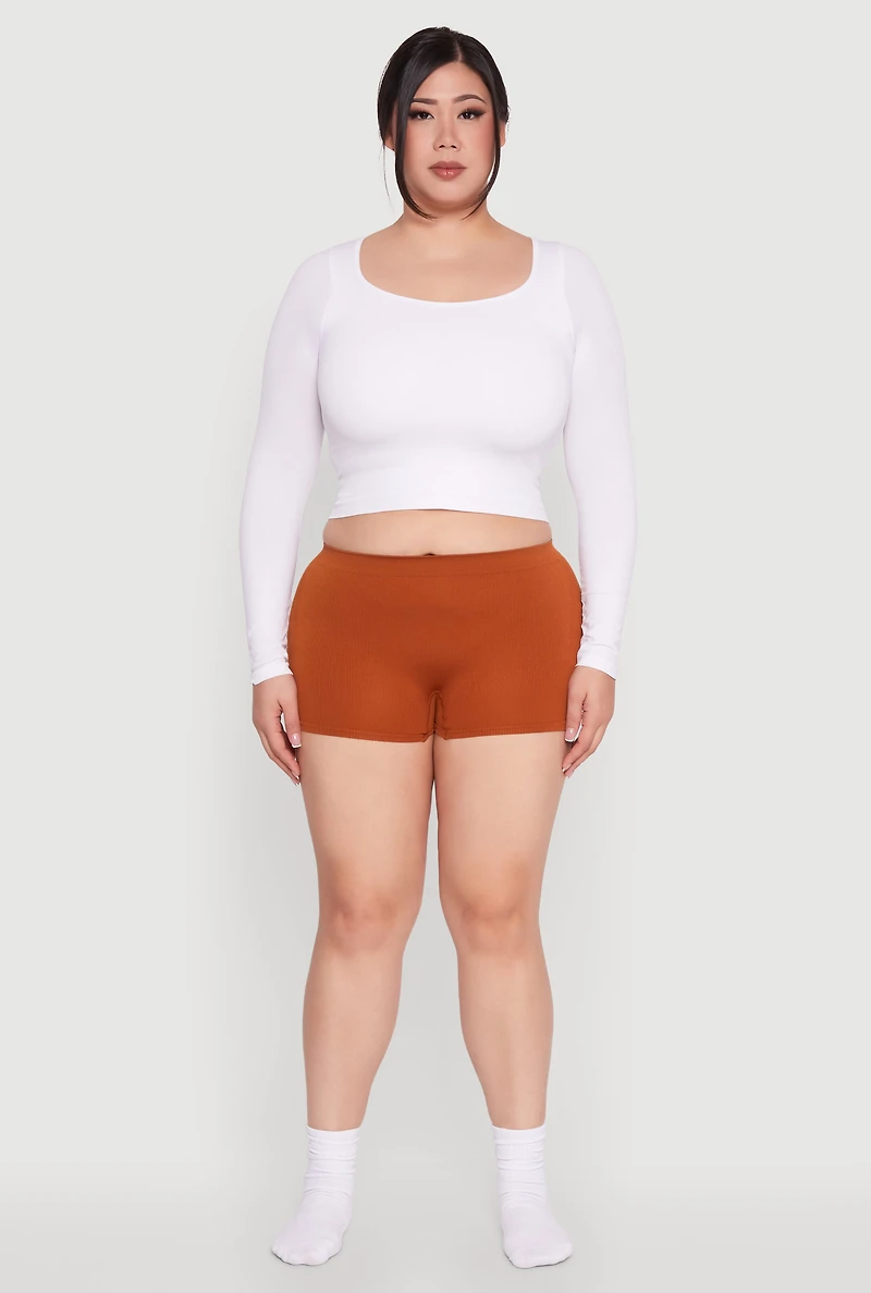Womens Plus Rib Knit Seamless Boyshort Panty,