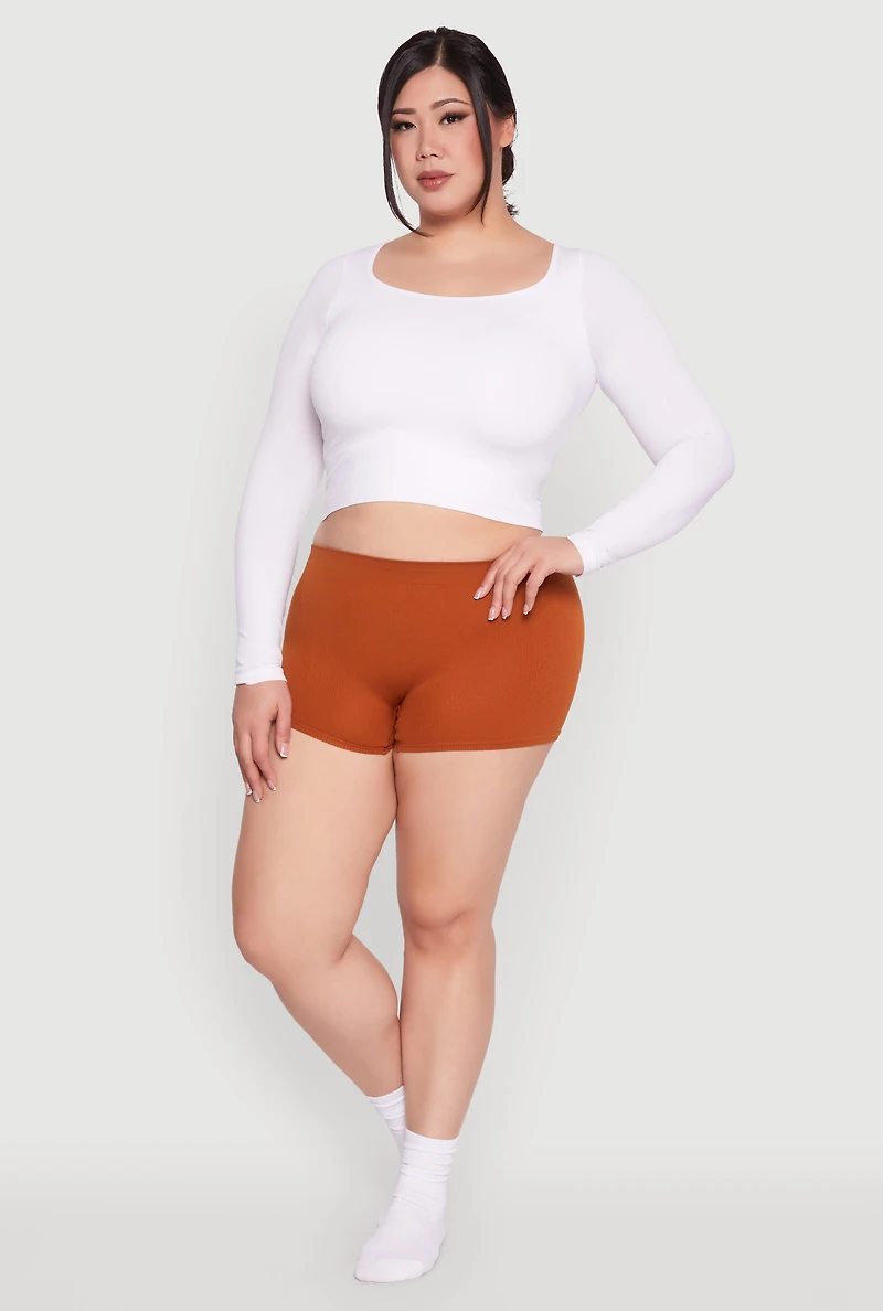 Womens Plus Rib Knit Seamless Boyshort Panty,