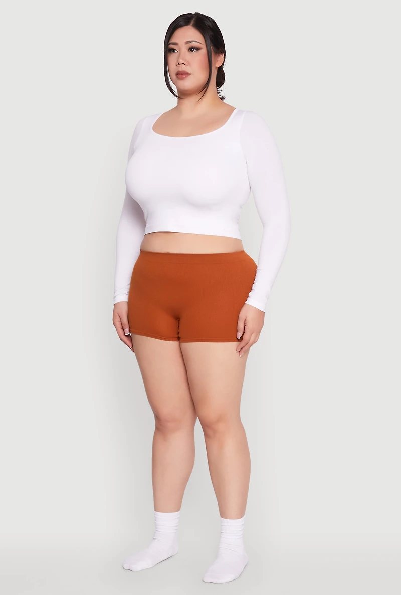 Womens Plus Rib Knit Seamless Boyshort Panty,