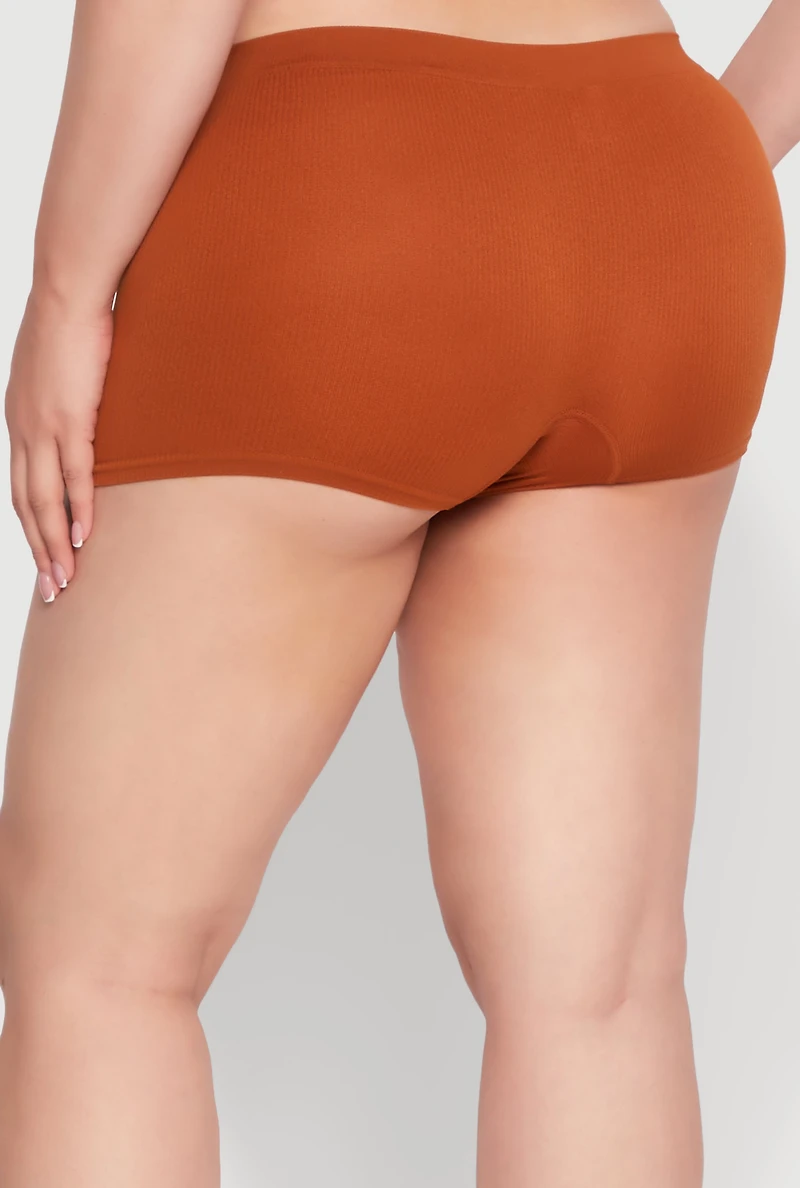 Plus Rib Knit Seamless Boyshort Panty