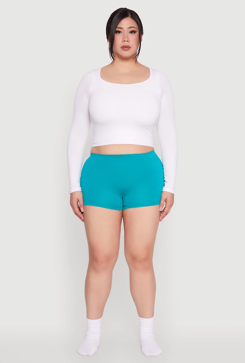 Womens Plus Rib Knit Seamless Boyshort Panty, 2X