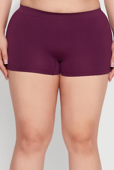 Womens Plus Size Rib Knit Seamless Boyshort Panty, Purple, Size 1X