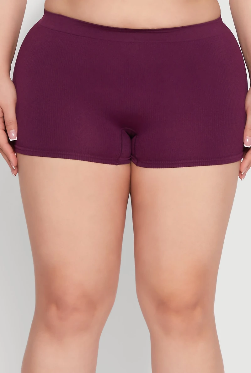 Womens Plus Size Rib Knit Seamless Boyshort Panty, Purple, Size 3X