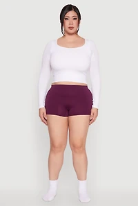 Womens Plus Size Rib Knit Seamless Boyshort Panty, Purple, Size 3X