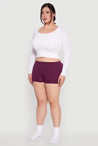 Womens Plus Size Rib Knit Seamless Boyshort Panty, Purple, Size 3X