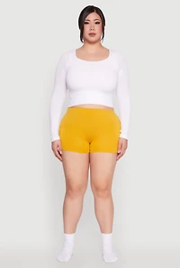 Womens Plus Size Rib Knit Seamless Boyshort Panty, Yellow, Size 2X