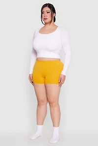Womens Plus Size Rib Knit Seamless Boyshort Panty, Yellow, Size 2X