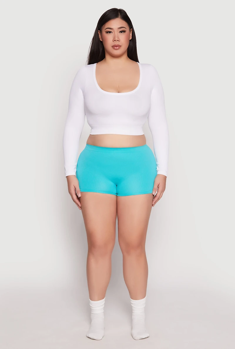 Womens Plus Ribbed Seamless Boyshort Panty, 2X