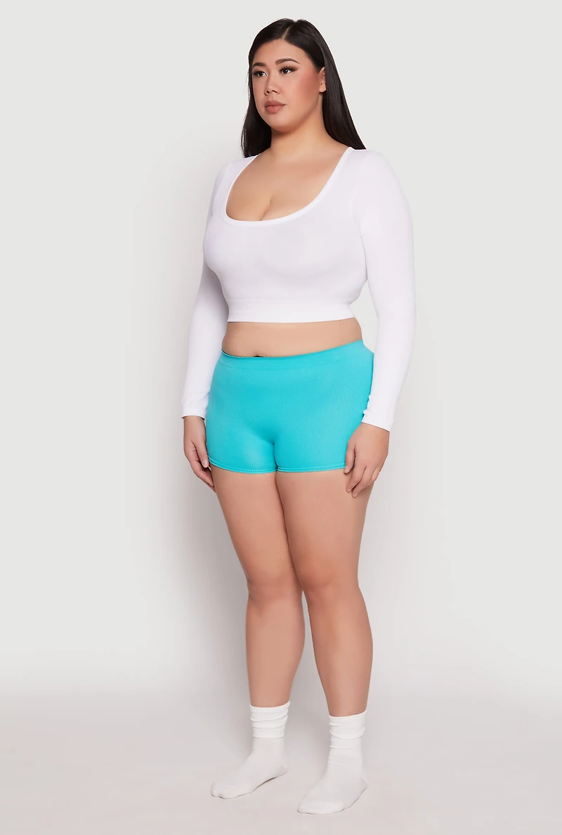 Womens Plus Ribbed Seamless Boyshort Panty, 2X