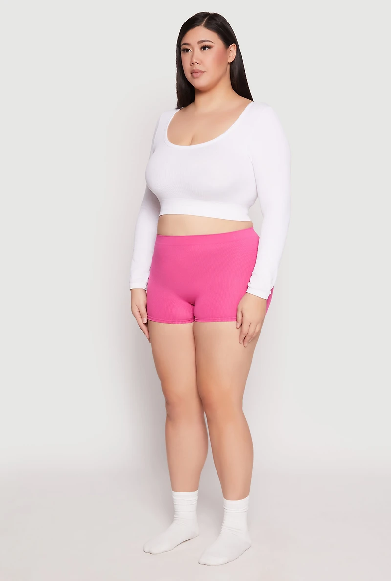 Womens Plus Size Ribbed Seamless Boyshort Panty, Pink, Size 3X