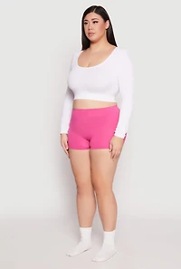 Womens Plus Size Ribbed Seamless Boyshort Panty, Pink, Size 3X