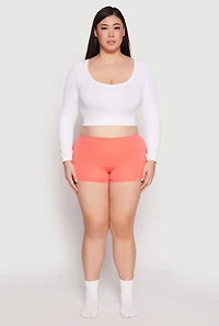 Womens Plus Size Ribbed Seamless Boyshort Panty, Orange, Size 2X