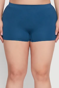 Womens Plus High Waisted Seamless Ribbed Knit Boyshort Panty,