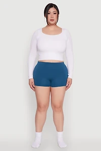 Womens Plus High Waisted Seamless Ribbed Knit Boyshort Panty,