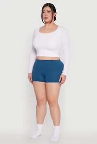 Womens Plus High Waisted Seamless Ribbed Knit Boyshort Panty,