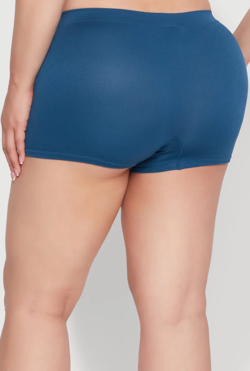 Womens Plus High Waisted Seamless Ribbed Knit Boyshort Panty,
