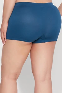 Womens Plus High Waisted Seamless Ribbed Knit Boyshort Panty,