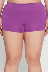 Womens Plus Size High Waisted Seamless Ribbed Knit Boyshort Panty, Purple, Size 1X
