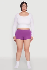 Womens Plus Size High Waisted Seamless Ribbed Knit Boyshort Panty, Purple, Size 1X